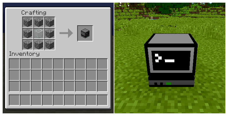 Left: Crafting of Computer block. Right: Computer block